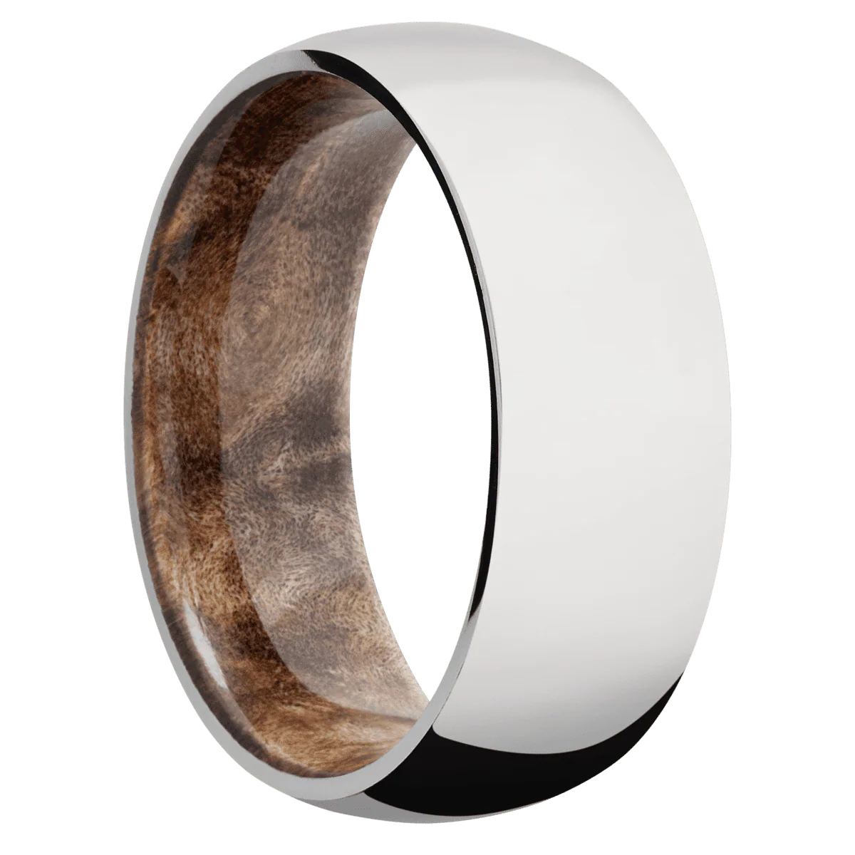10K White Gold + Polish Finish + Maple Burl
