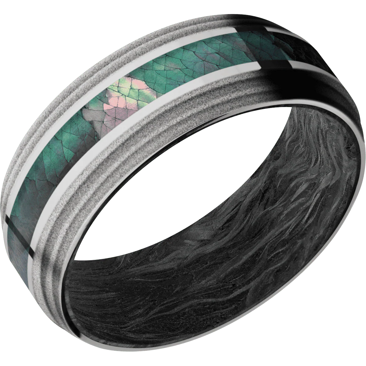 10K White Gold + Polish , Sand Finish + Forged Carbon Fiber - Image 2