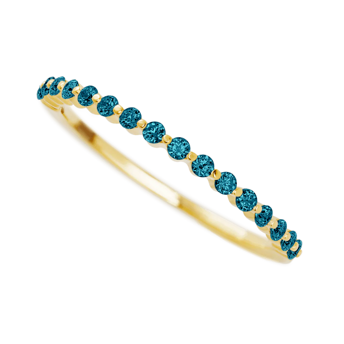 10K Yellow Gold band with 15 Round Ocean Blue Diamond having TCW-.22 - Image 3