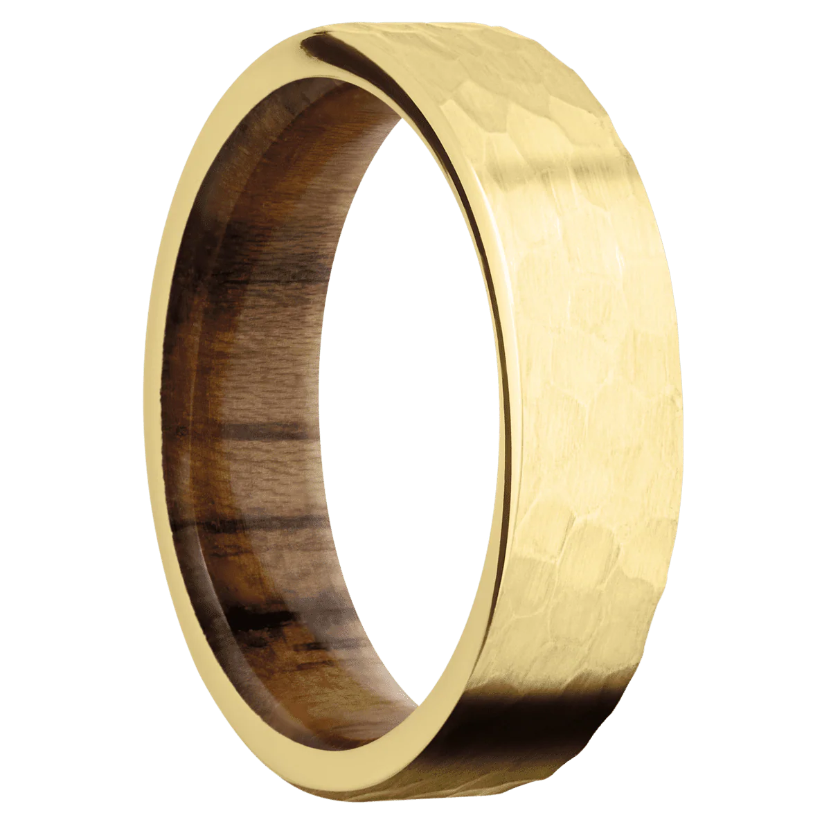 10K Yellow Gold + Hammer Finish + Teak