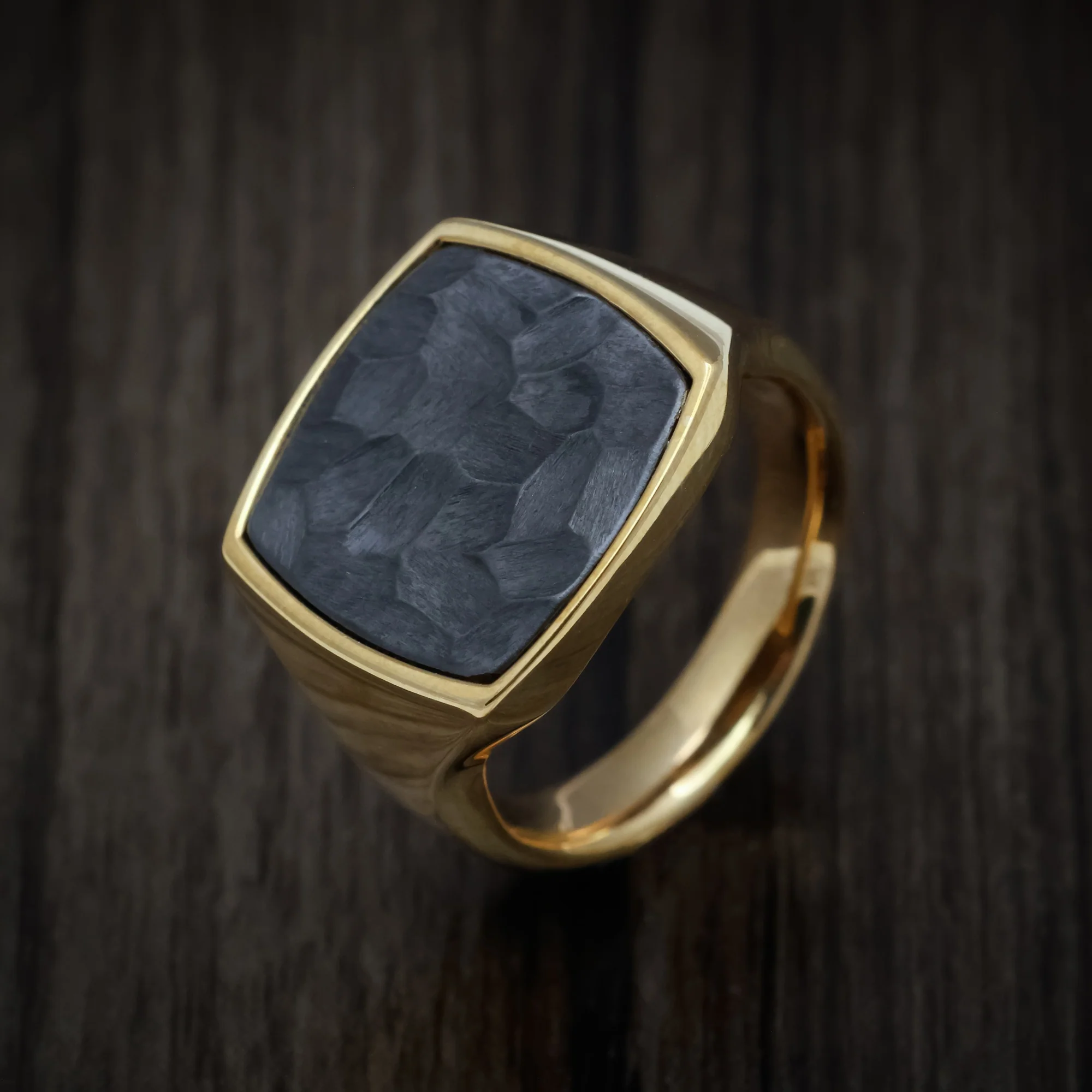 10K Yellow Gold Large Signet Ring with Tantalum Inlay - Image 3