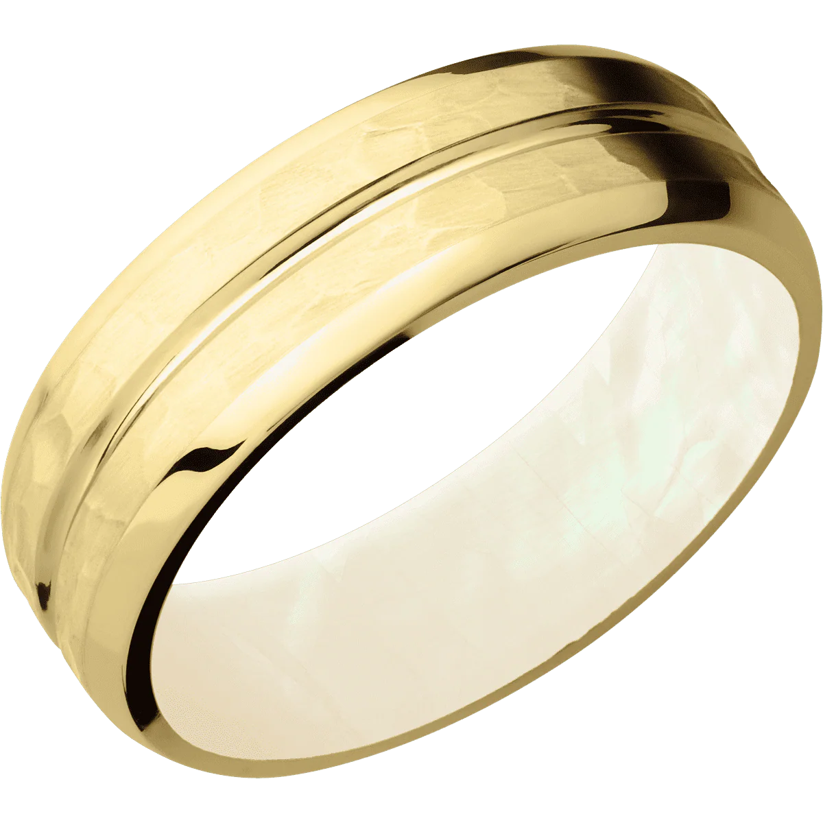 10K Yellow Gold + Polish , Hammer Finish + Freshwater Mother of Pearl - Image 2