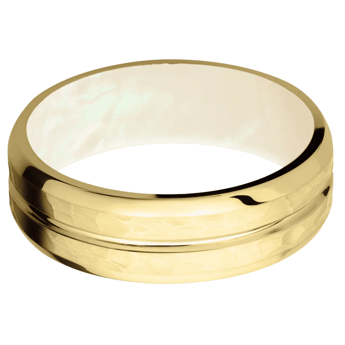 10K Yellow Gold + Polish , Hammer Finish + Freshwater Mother of Pearl - Image 3