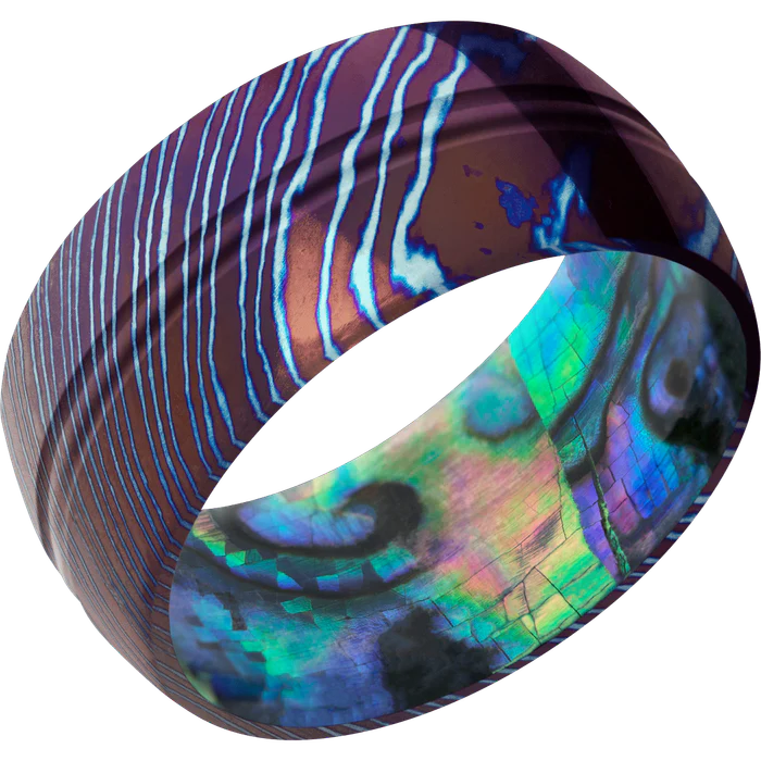 10mm wide Domed Center Round Kuro-Ti Ring with Satin Etched Kuro-Ti Finish / Abalone Sleeve