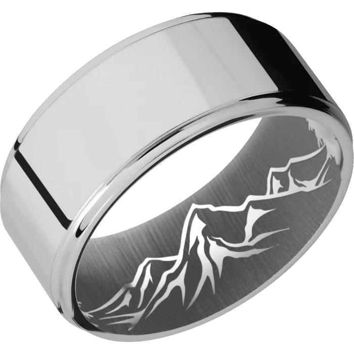 10mm wide Flat Grooved Edges Titanium Ring with Polish Finish / None Interior Pattern