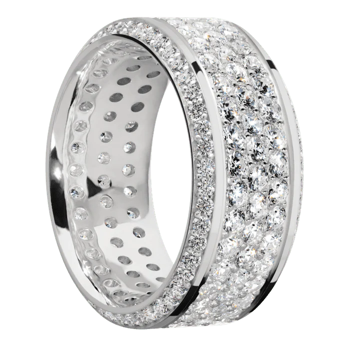 10mm wide High Bevel 18k White Gold Ring with Polish Finish / Bevel Eternity Round .01 carat Lab Grown Diamond Bead-Set Gemstones / 3 Row Eternity Round .03 carat Lab Grown Diamond Bead Channel-Set Gemstones - Image 2