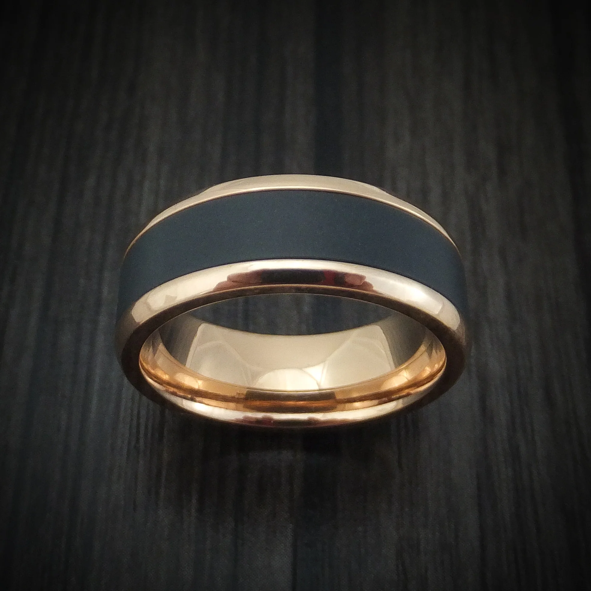 Rose Gold and Black Zirconium Men's Ring - Image 2