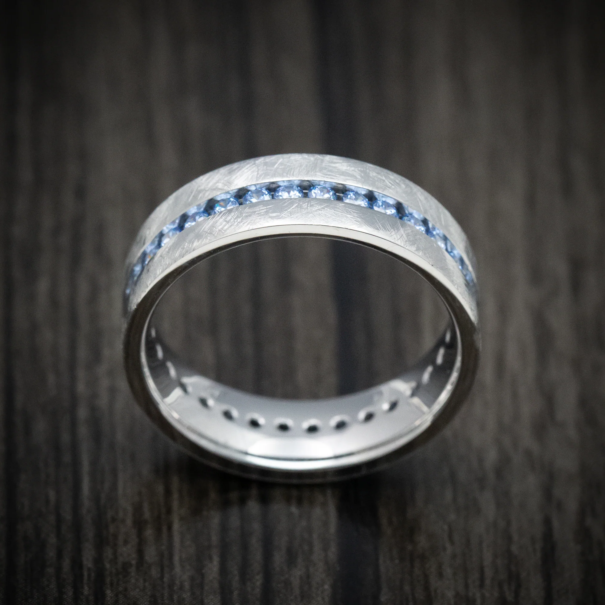 White Gold and Denim Sapphire Eternity Men's Ring Custom Made - Image 2