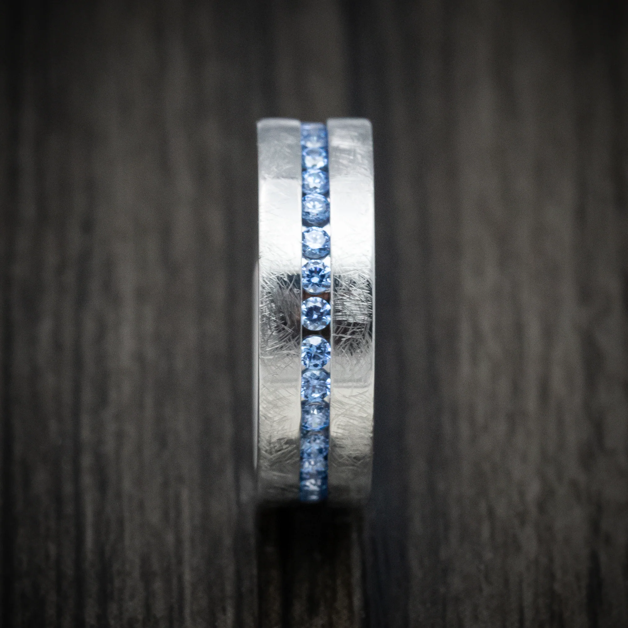 White Gold and Denim Sapphire Eternity Men's Ring Custom Made - Image 3