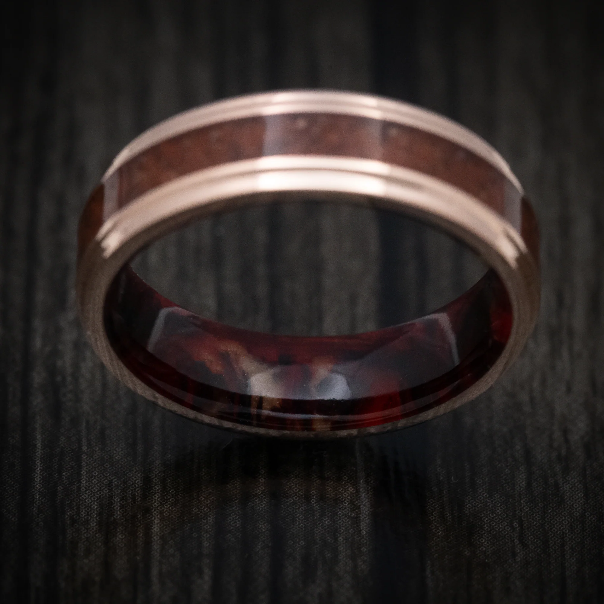 14K Gold and Dinosaur Bone Inlay Men's Ring with DiamondCast Sleeve Custom Made - Image 3