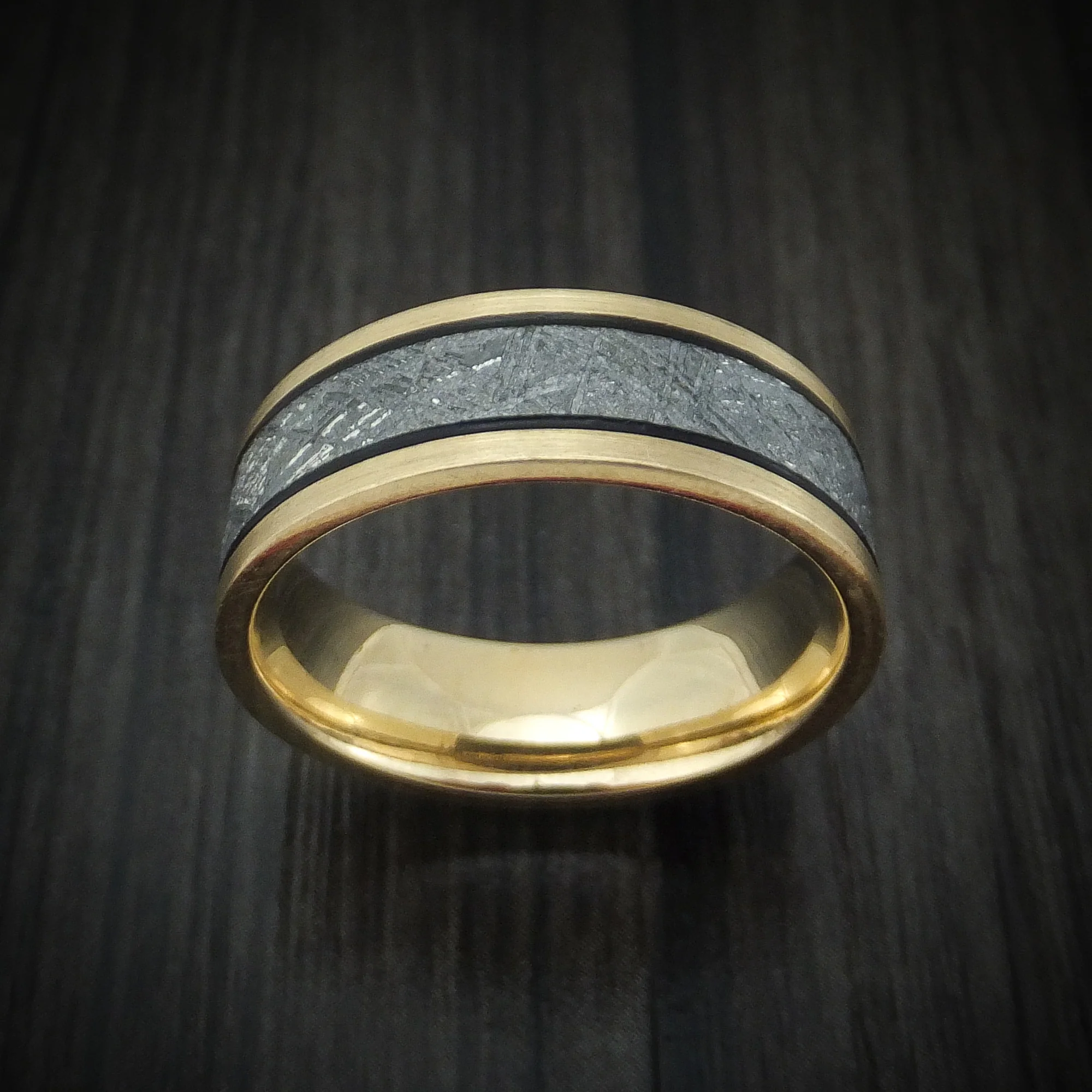 Yellow Gold and Meteorite Men's Ring Custom Made - Image 2