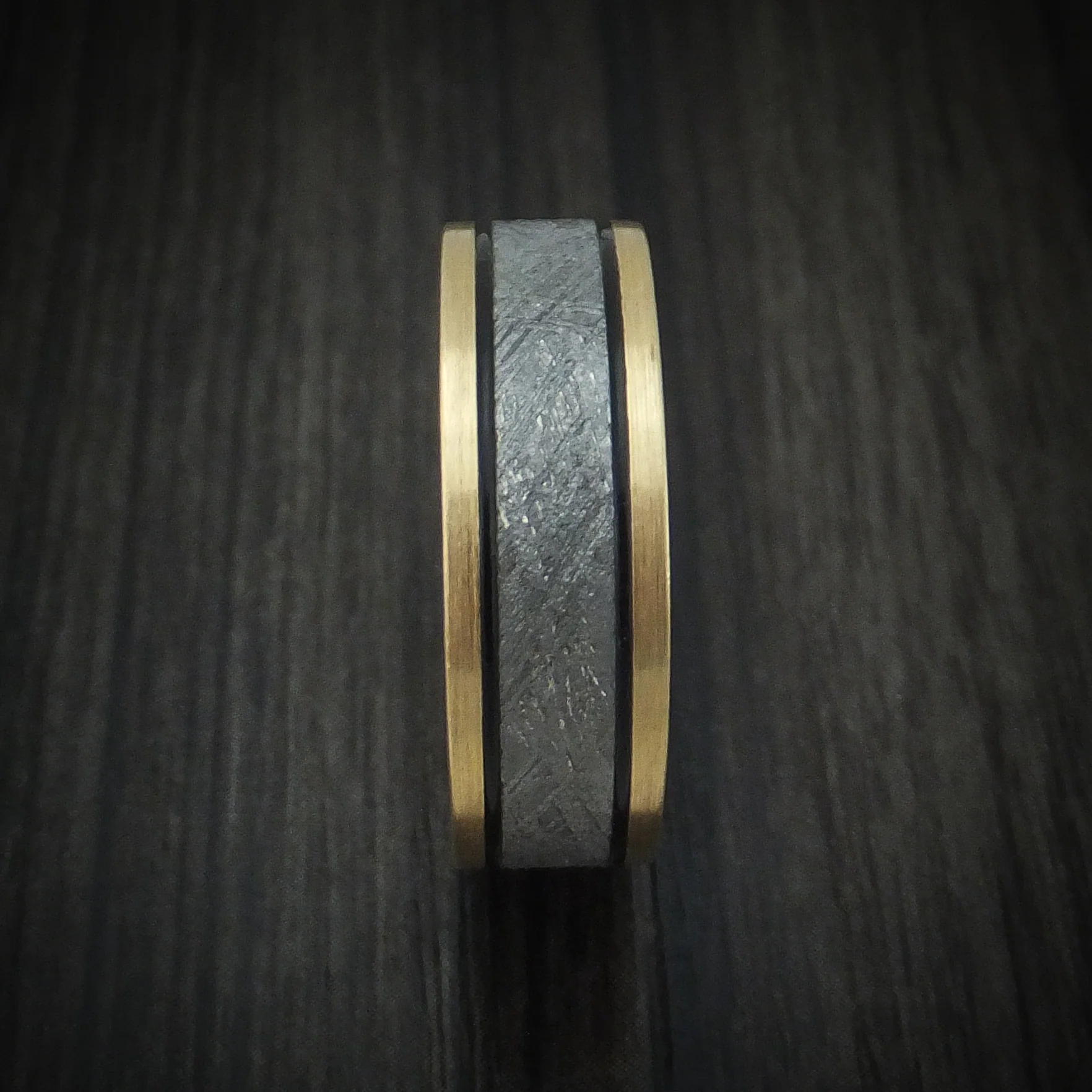 Yellow Gold and Meteorite Men's Ring Custom Made - Image 3