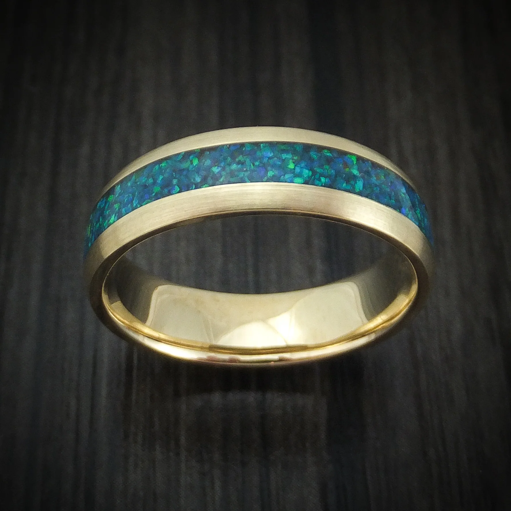 Yellow Gold and Opal Custom Made Men's Band - Image 2