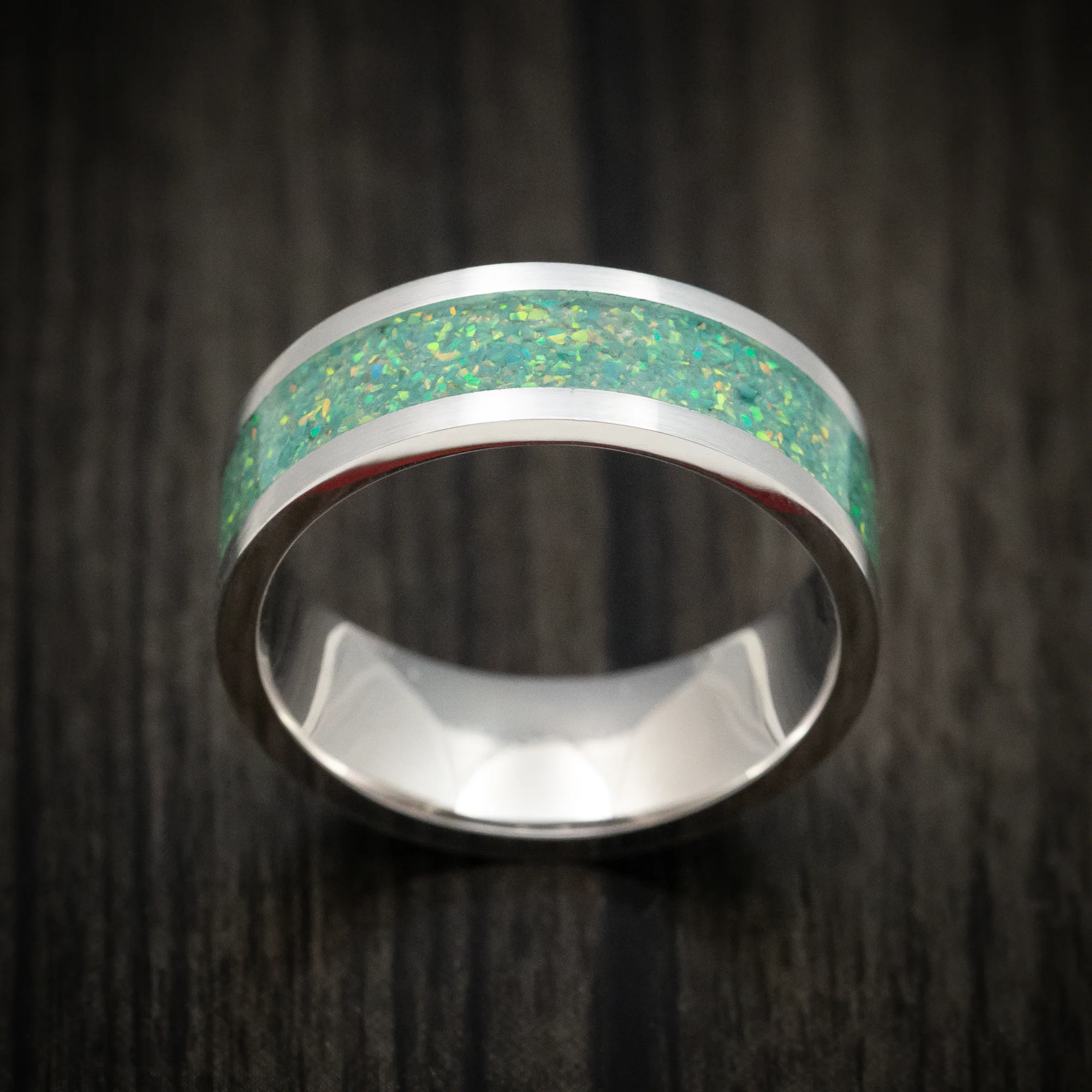 White Gold and Opal Custom Made Men's Band - Image 2