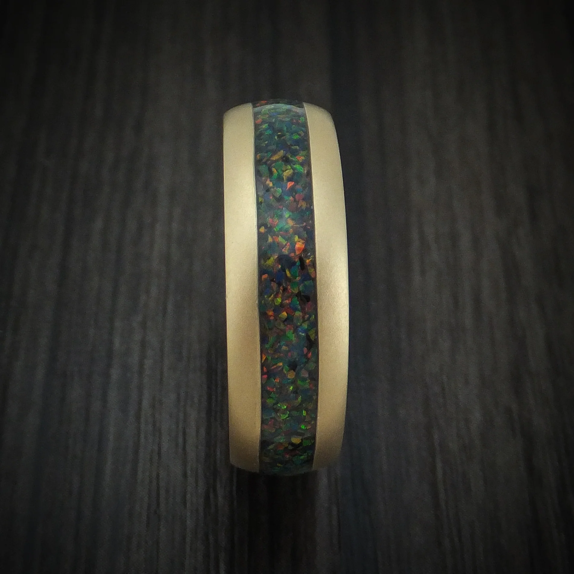 14K Gold and Opal Men's Ring with Wood Sleeve Custom Made Band - Image 3