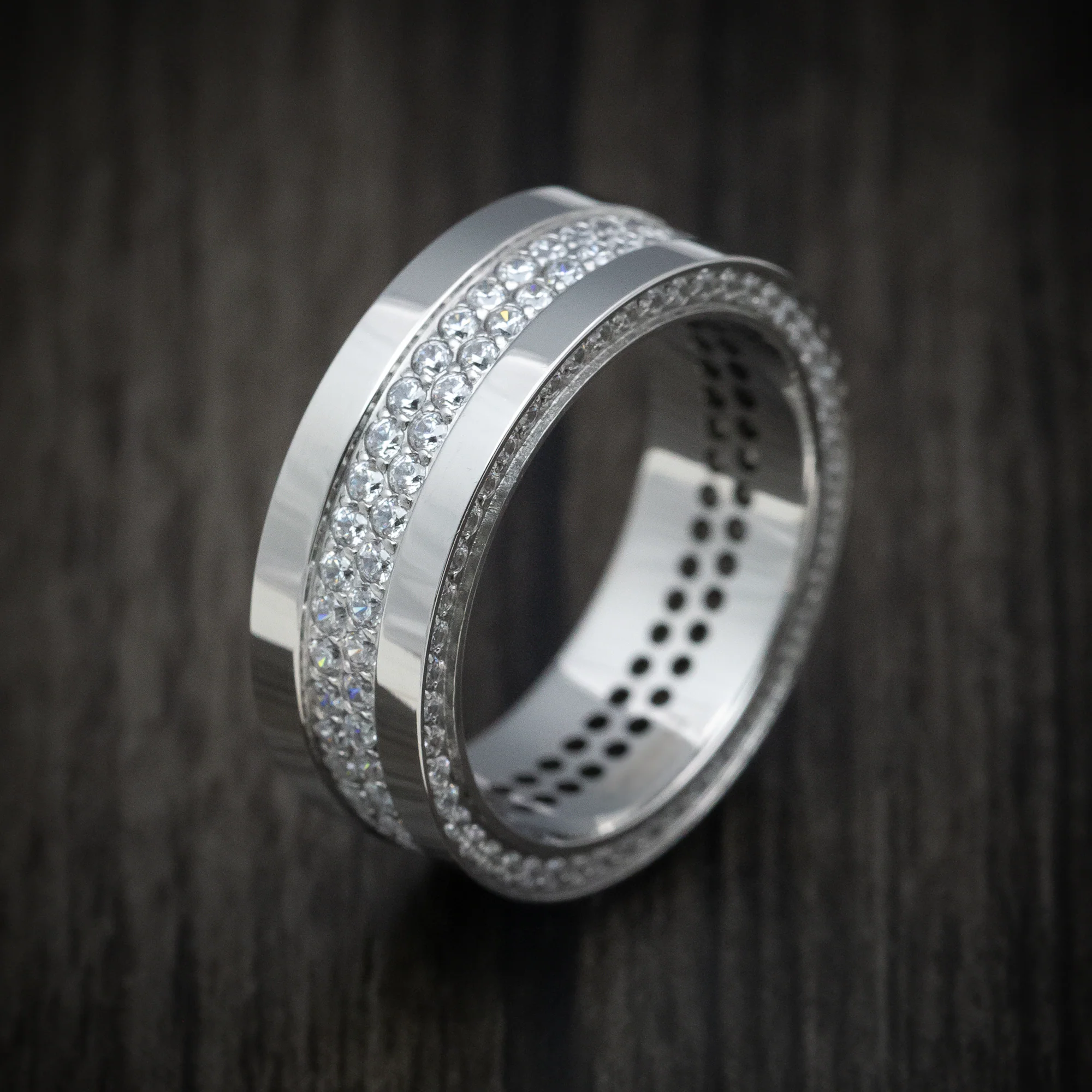14K Gold Men's Ring with Eternity Lab Diamonds and Side Diamonds Custom Made Band - Image 3