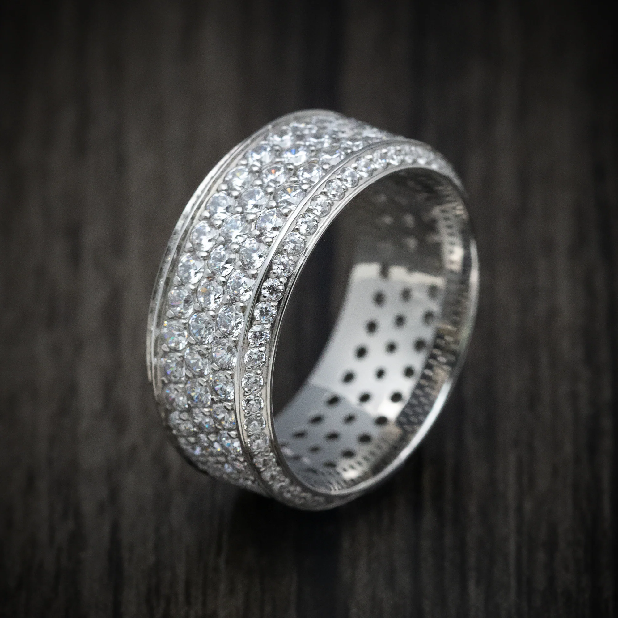 14K Gold Men's Ring with Eternity Lab Diamonds Custom Made Band - Image 4