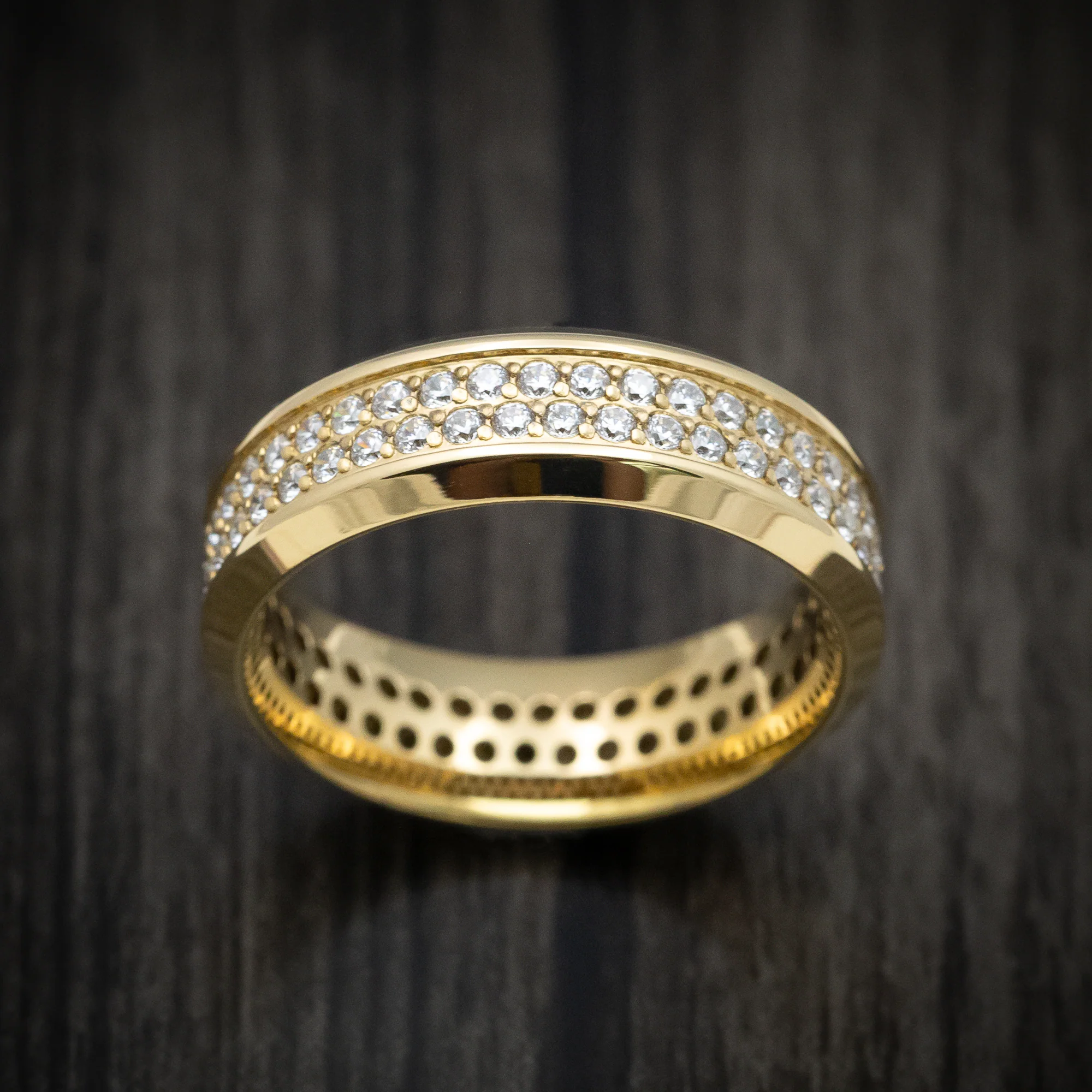 Yellow Gold Men's Ring with Eternity Lab Diamonds Custom Made Band - Image 2