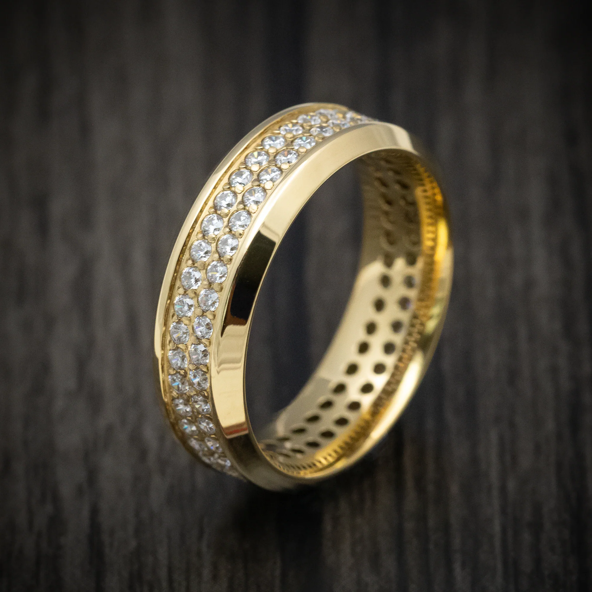 Yellow Gold Men's Ring with Eternity Lab Diamonds Custom Made Band - Image 3