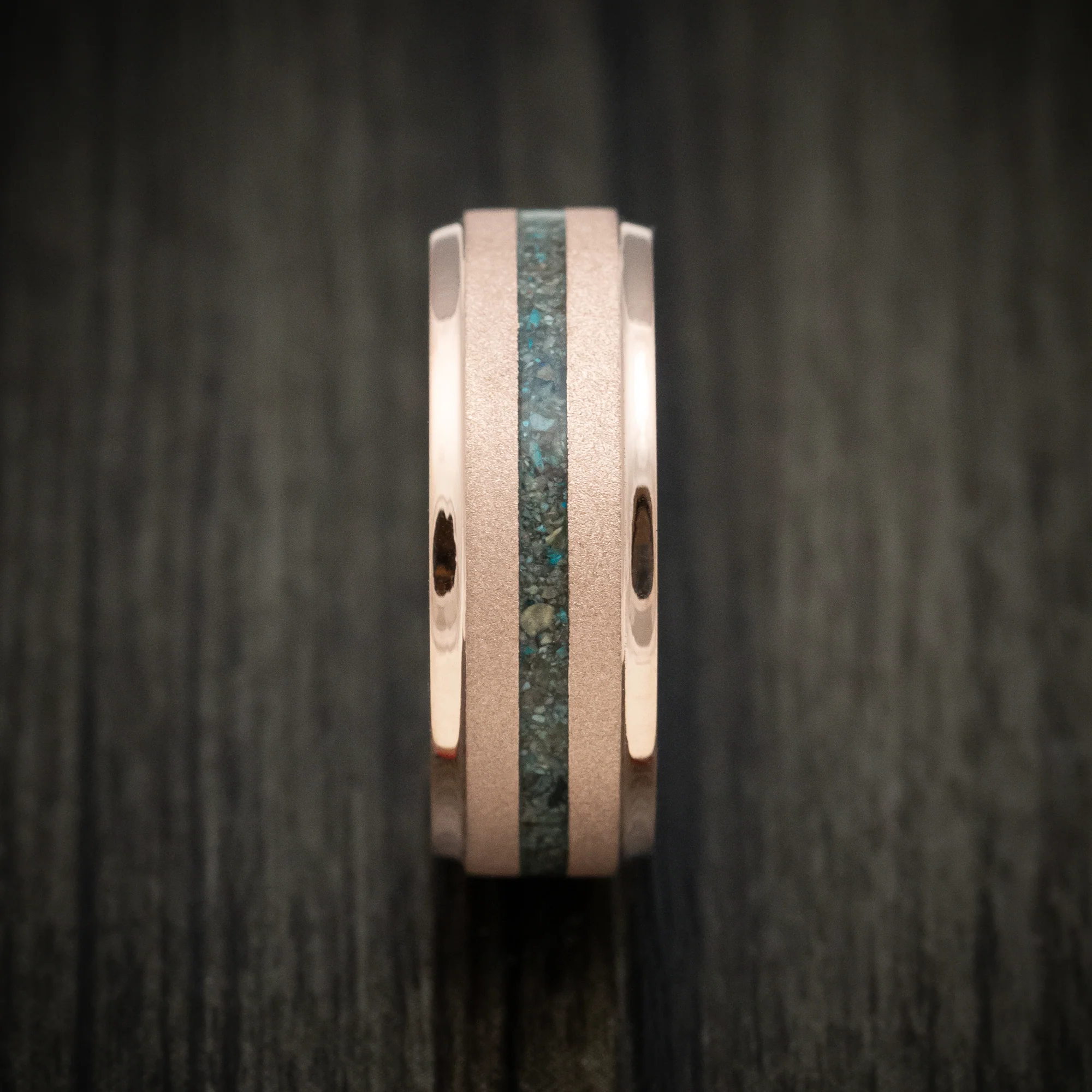 14K Gold Men's Ring with Ocean Jasper Stone Inlay and Abalone Sleeve Custom Made Band - Image 3