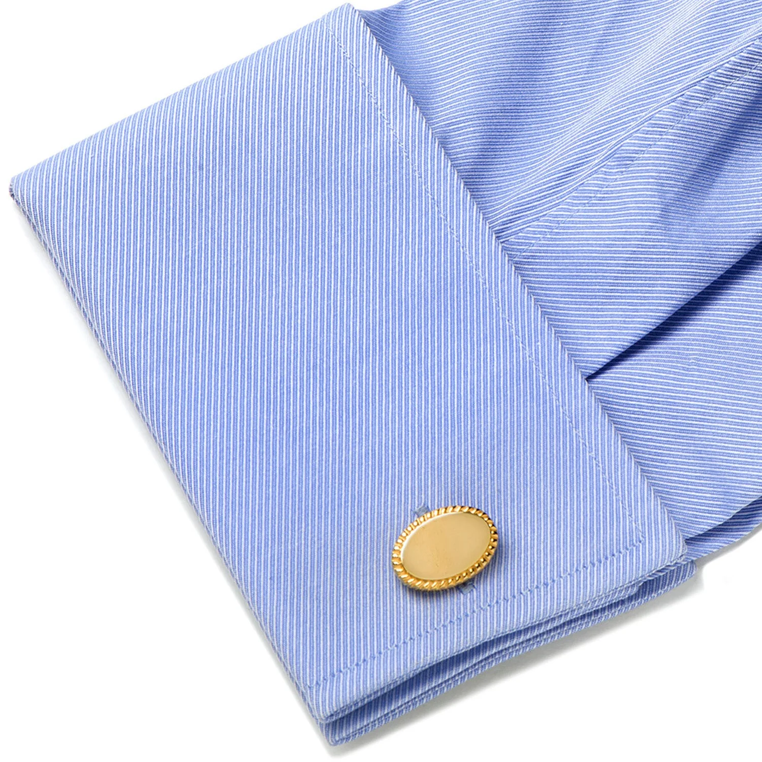 14K Gold Plated Rope Border Oval Cufflinks and Tie Bar Gift Set - Image 5
