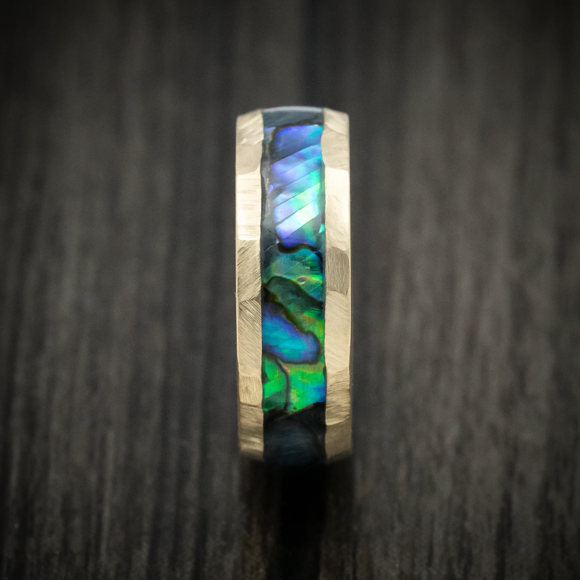 Yellow Gold Men's Ring with Abalone Inlay Custom Made Band - Image 3