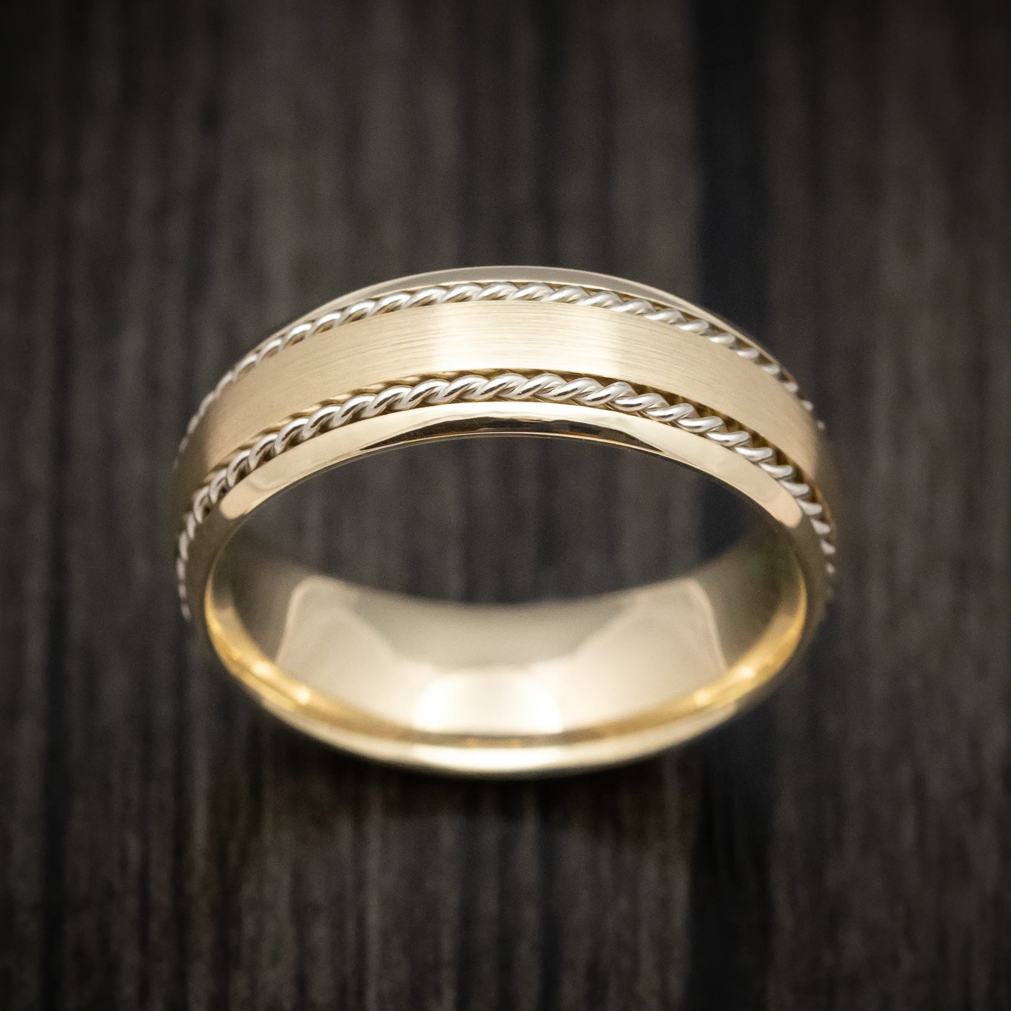 Yellow Gold Men's Ring with Gold Braided Inlays Custom Made - Image 2