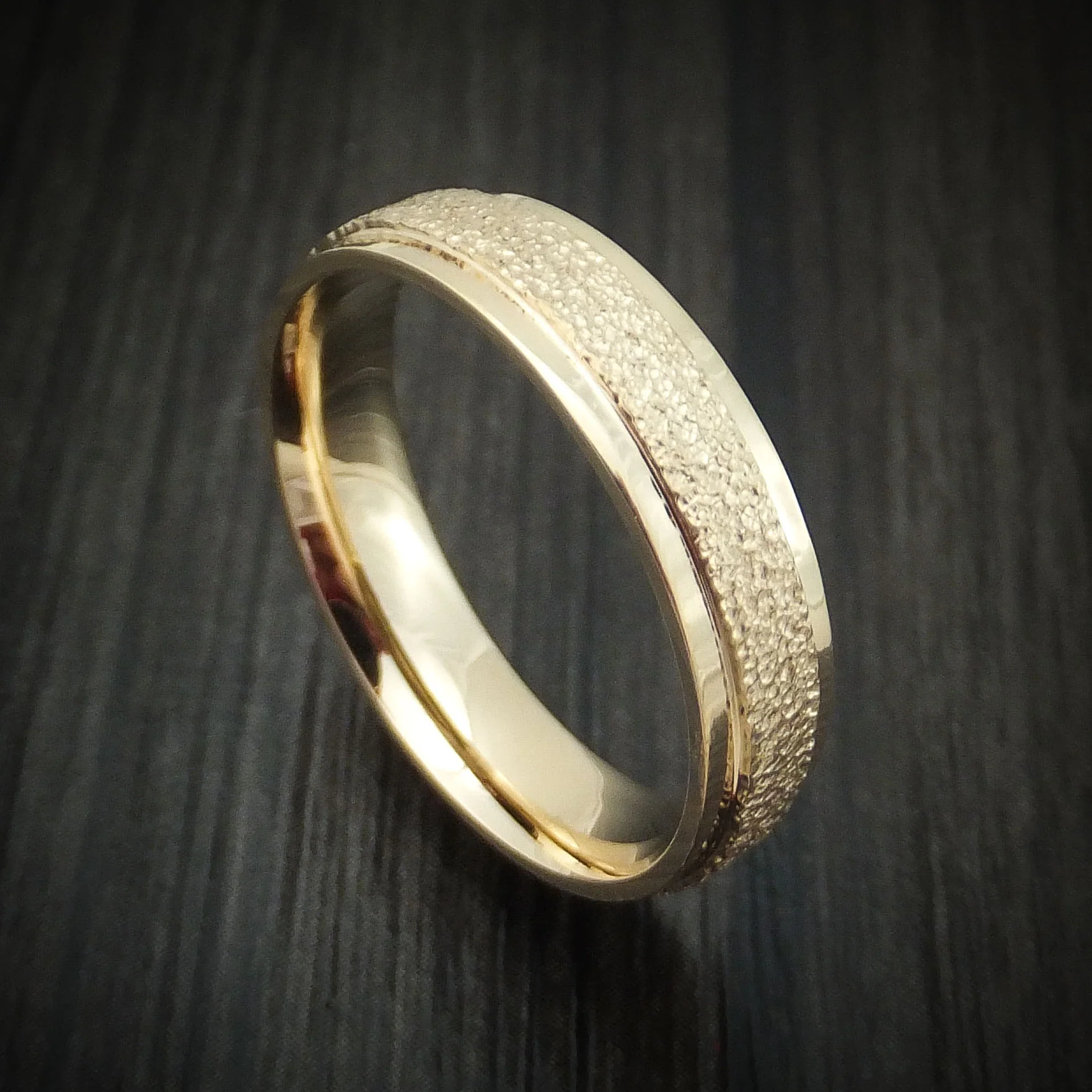 Yellow Gold Stipple Finish Band Custom Made Men's Ring