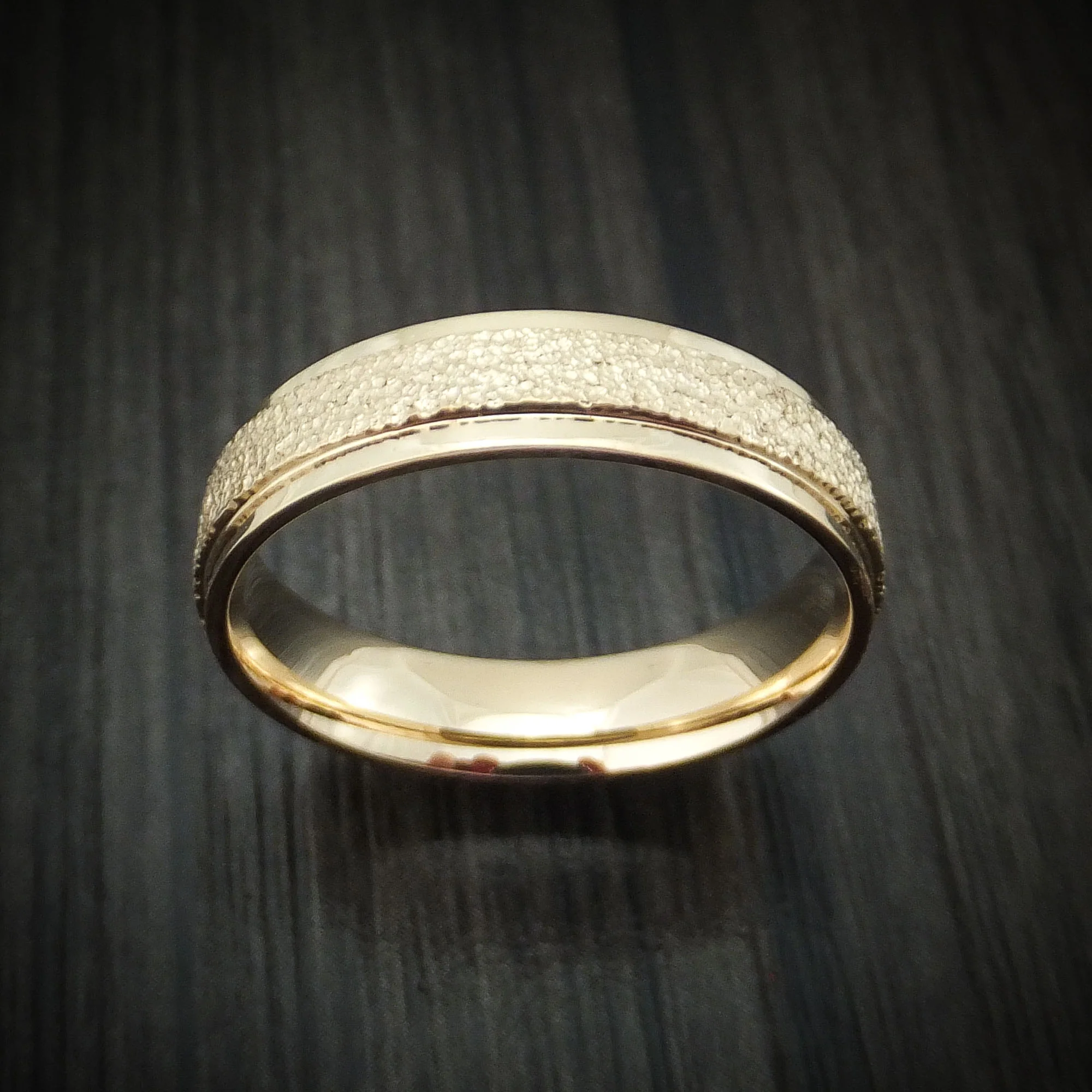 Yellow Gold Stipple Finish Band Custom Made Men's Ring - Image 2