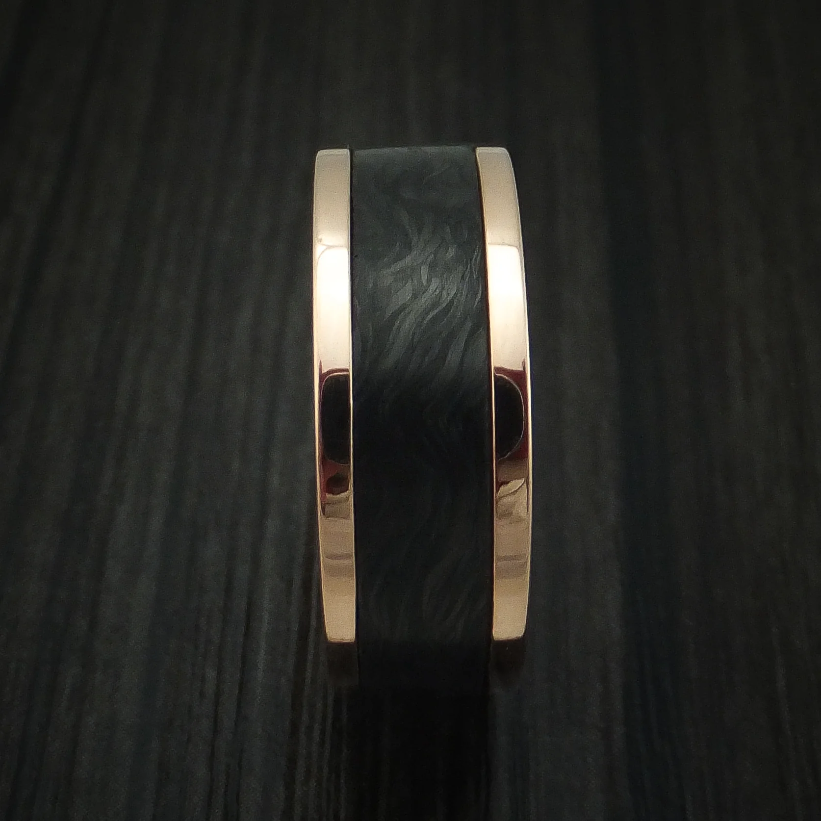 14K Rose Gold and Forged Carbon Fiber Custom Made Men's Ring - Image 3