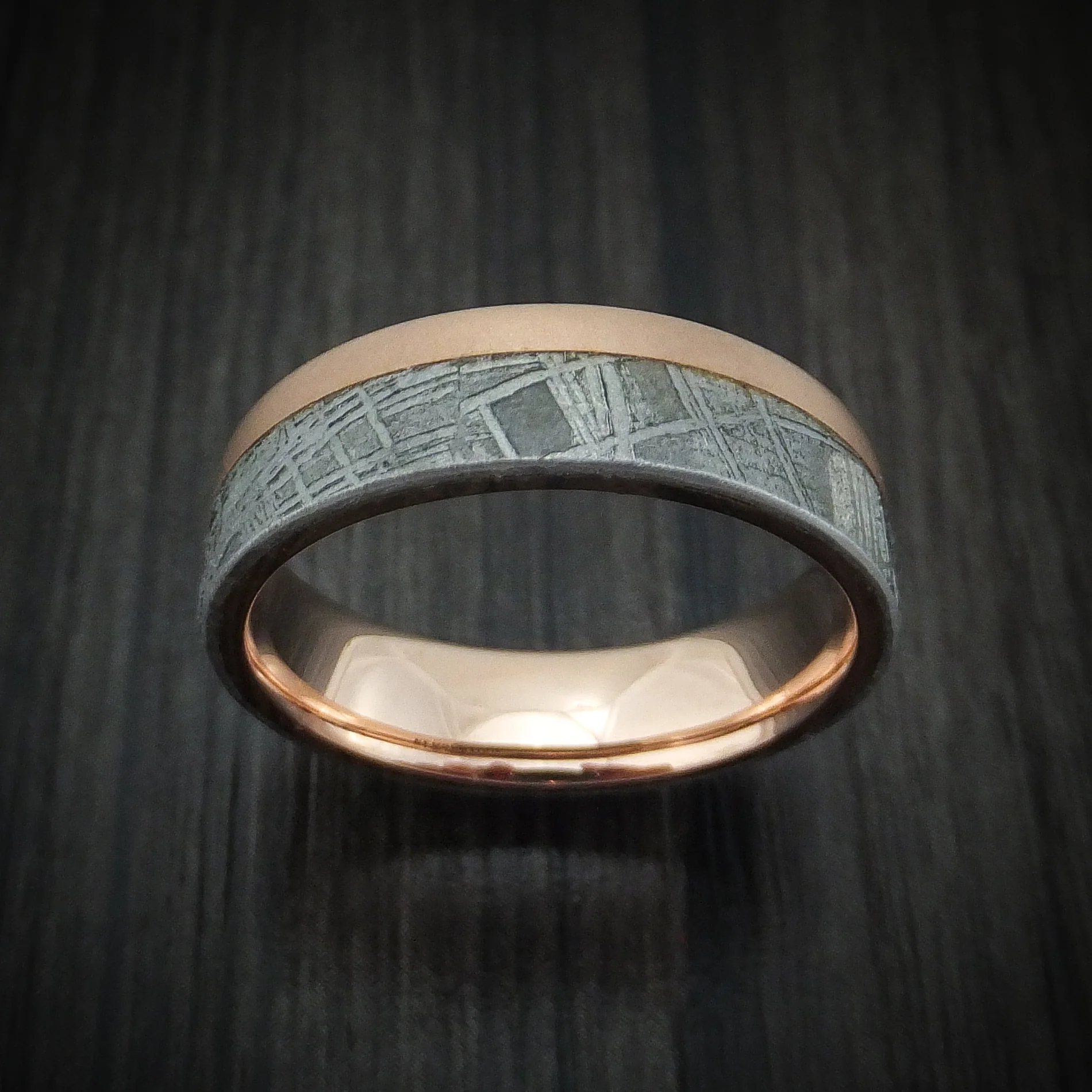 14K Rose Gold and Gibeon Meteorite Men's Ring Custom Made Band - Image 2