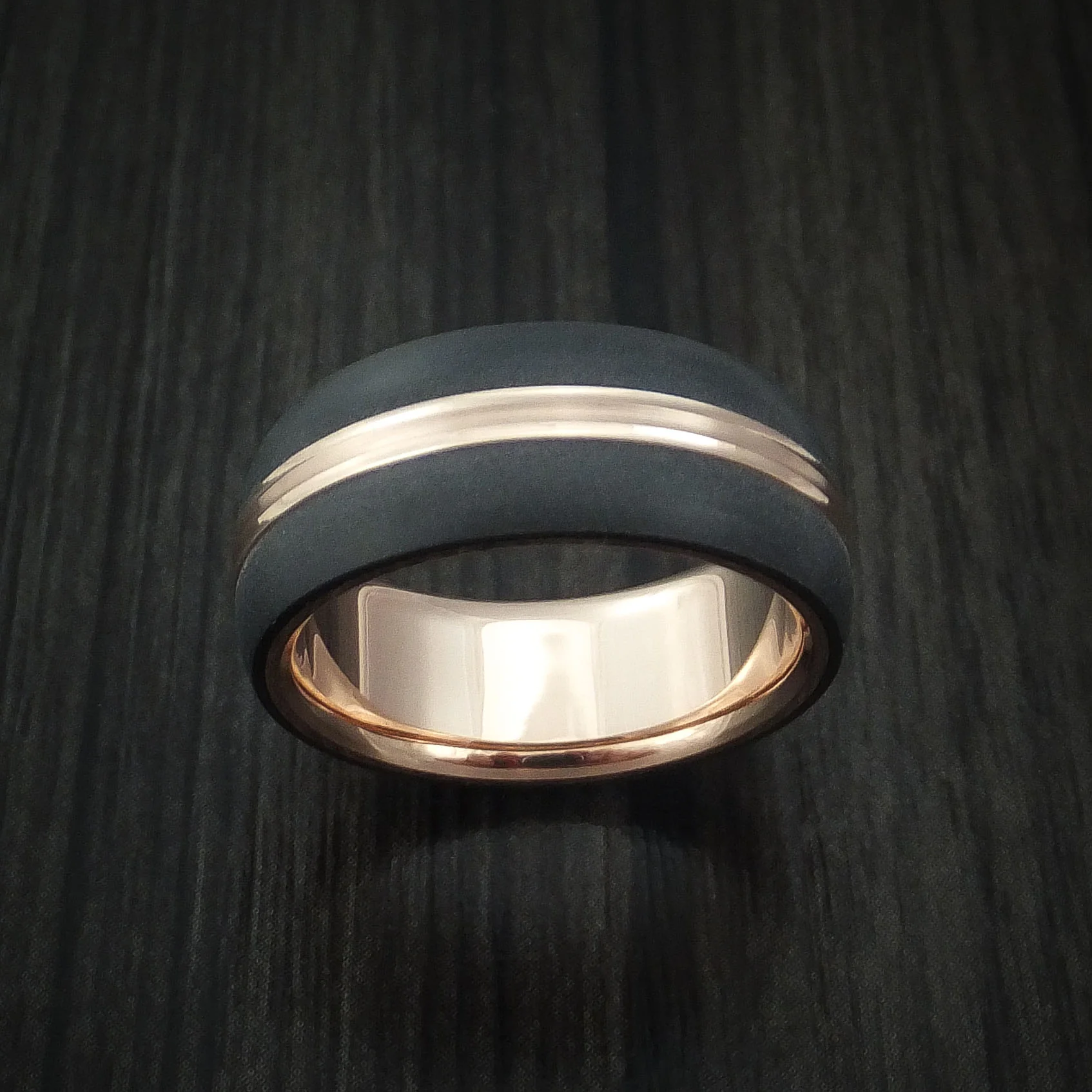 14K Rose Gold with Carbon Fiber Custom Made Men's Band - Image 2