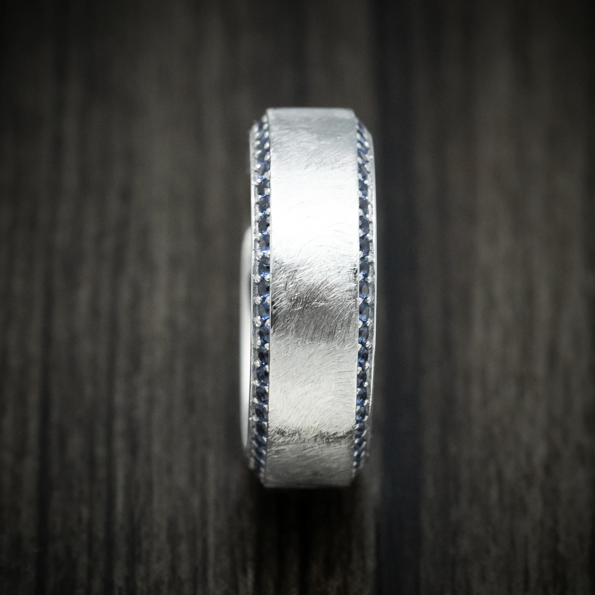 White Gold and Eternity Sapphire Men's Ring - Image 3
