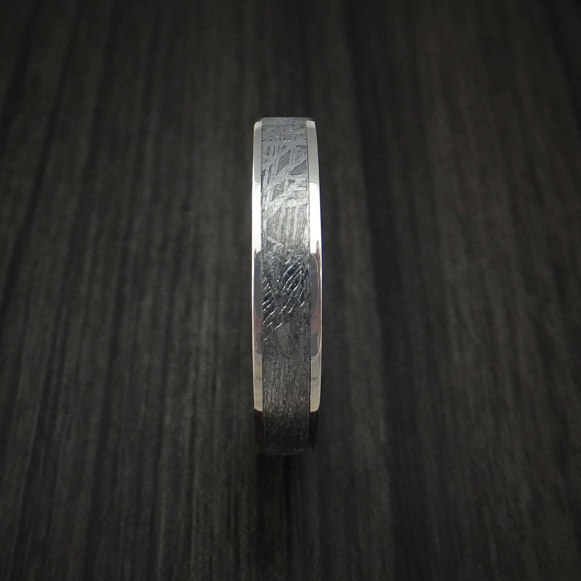 White Gold and Gibeon Meteorite Ring Custom Made Band - Image 3