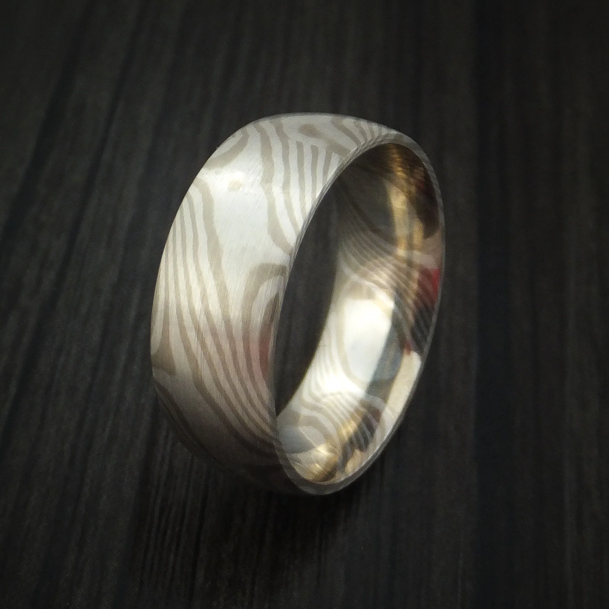 14k White Gold and Silver Mokume Gane Men's Ring Custom Made Band - Image 4