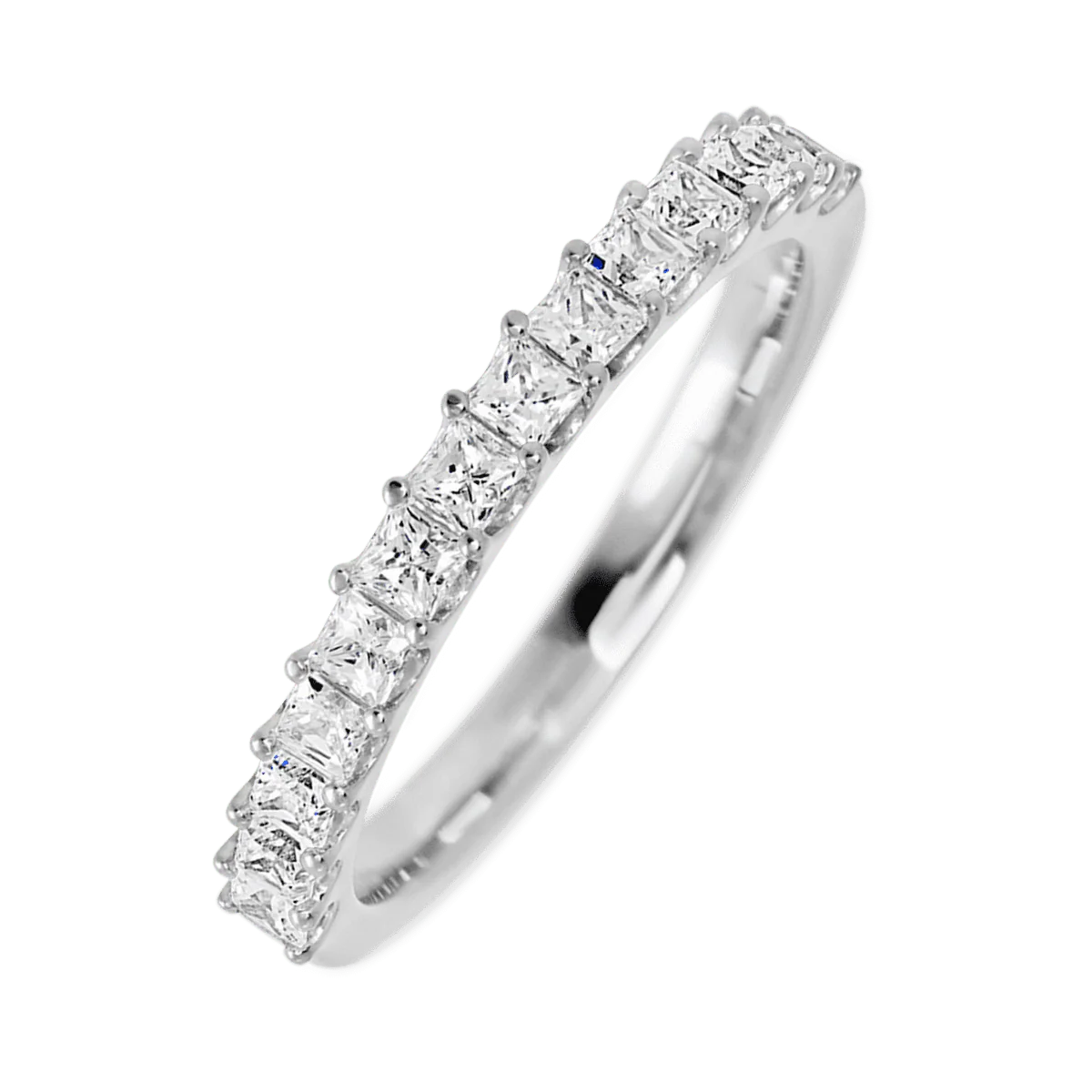 14K White Gold band with 15 Princess Lab Grown Diamond having TCW-.9