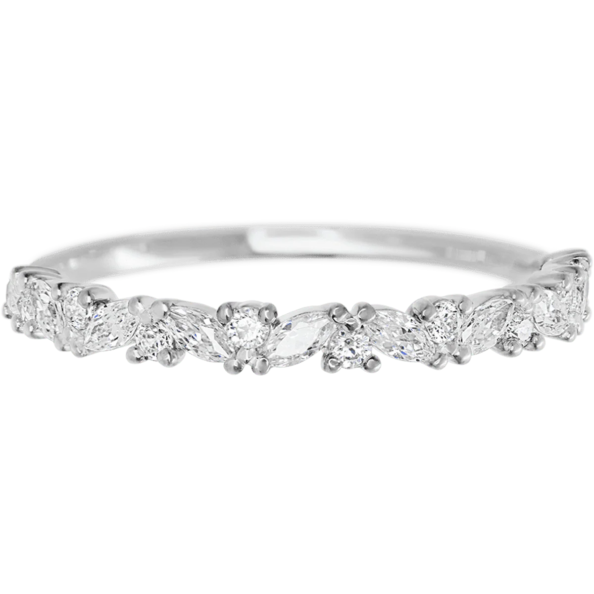 14K White Gold band with 9 Round and 8 Marquise Lab Grown Diamond having TCW-.38 - Image 2