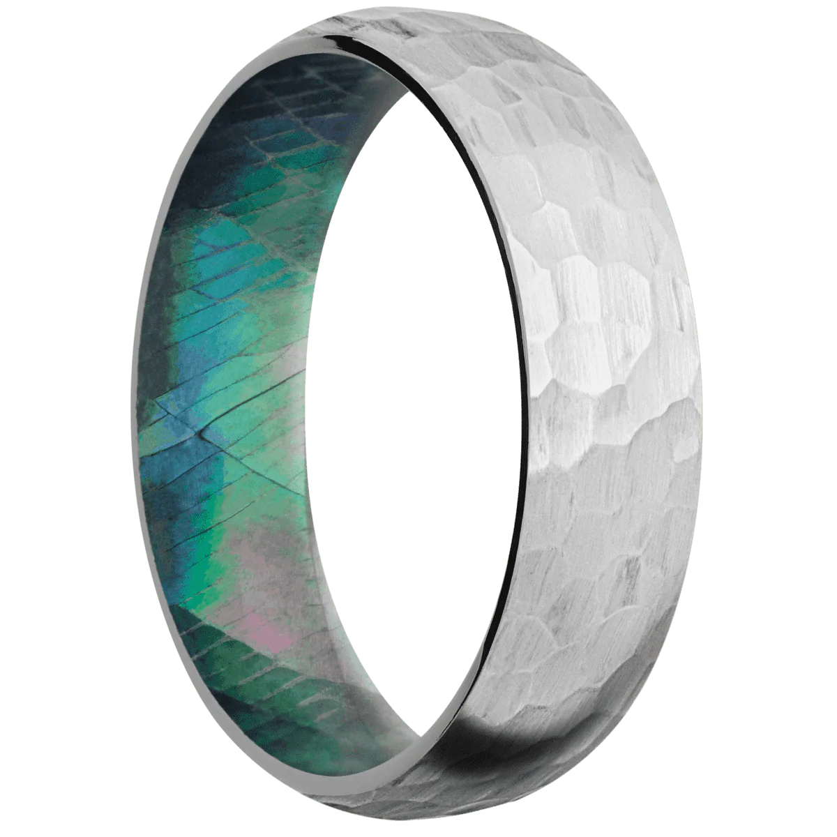 14K White Gold + Hammer Finish + Black Mother of Pearl