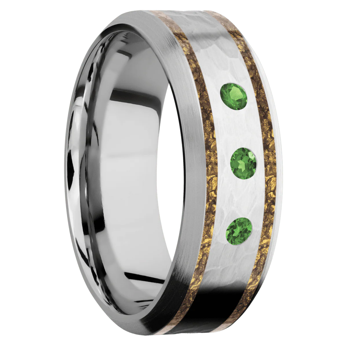 14K White Gold + Hammer , Satin Finish