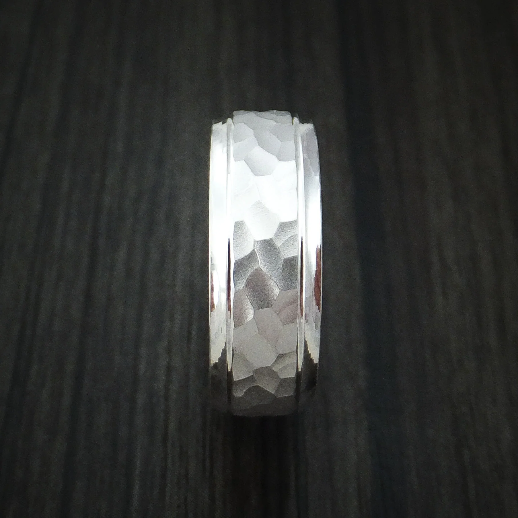 14k White Gold Hammered Men's Band Custom Made - Image 3