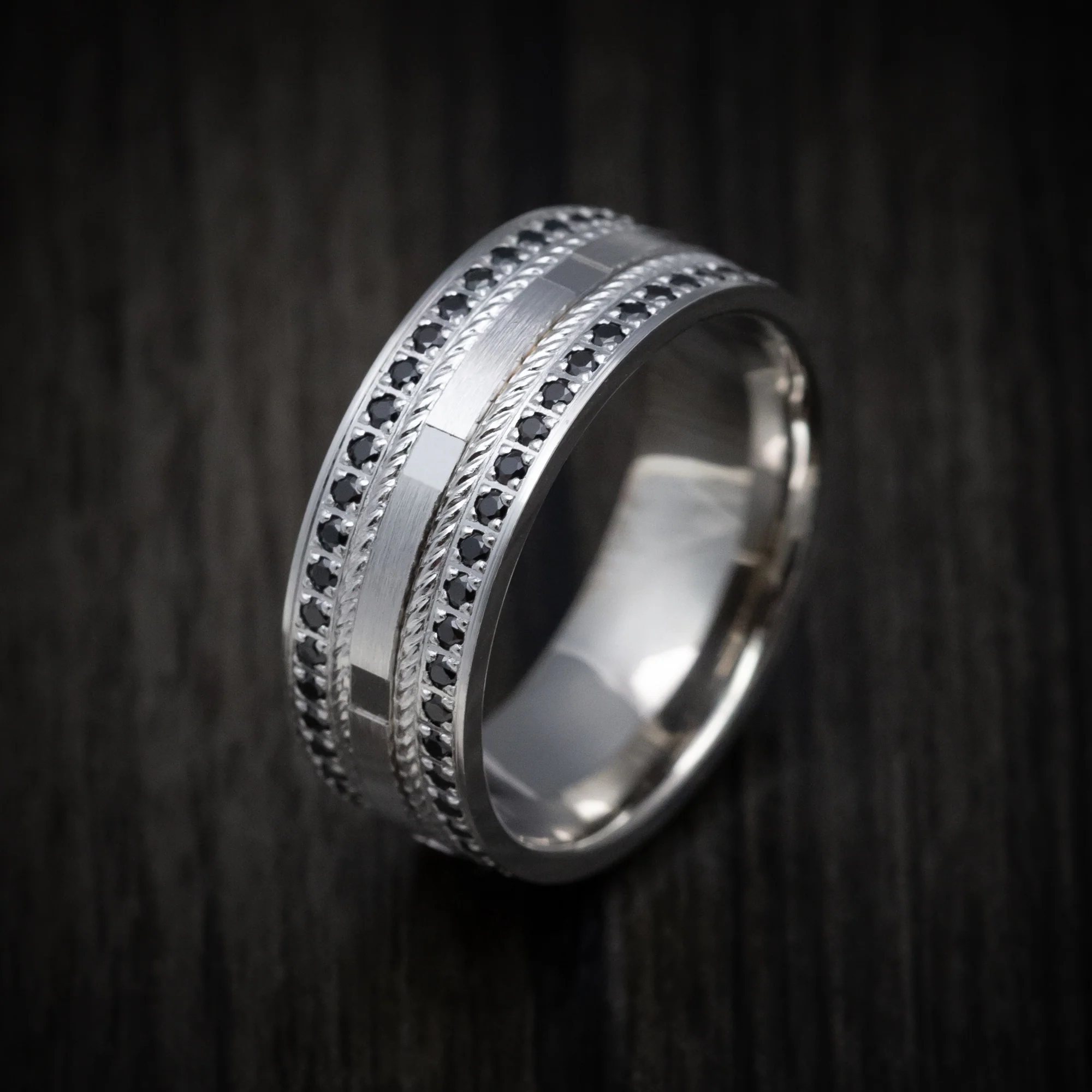 14K White Gold Men's Ring with Black Diamonds - Image 3