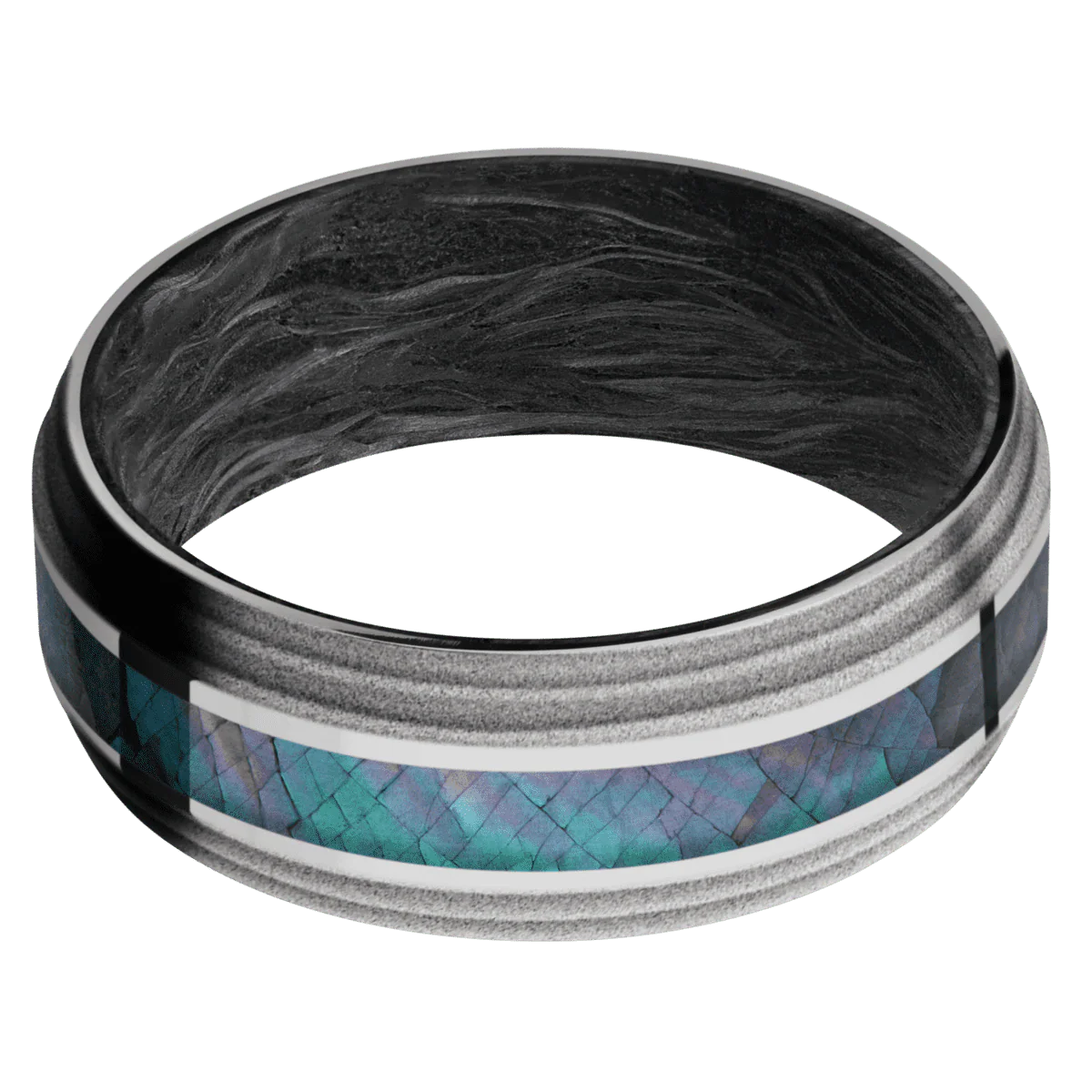 14K White Gold + Polish , Sand Finish + Forged Carbon Fiber - Image 3