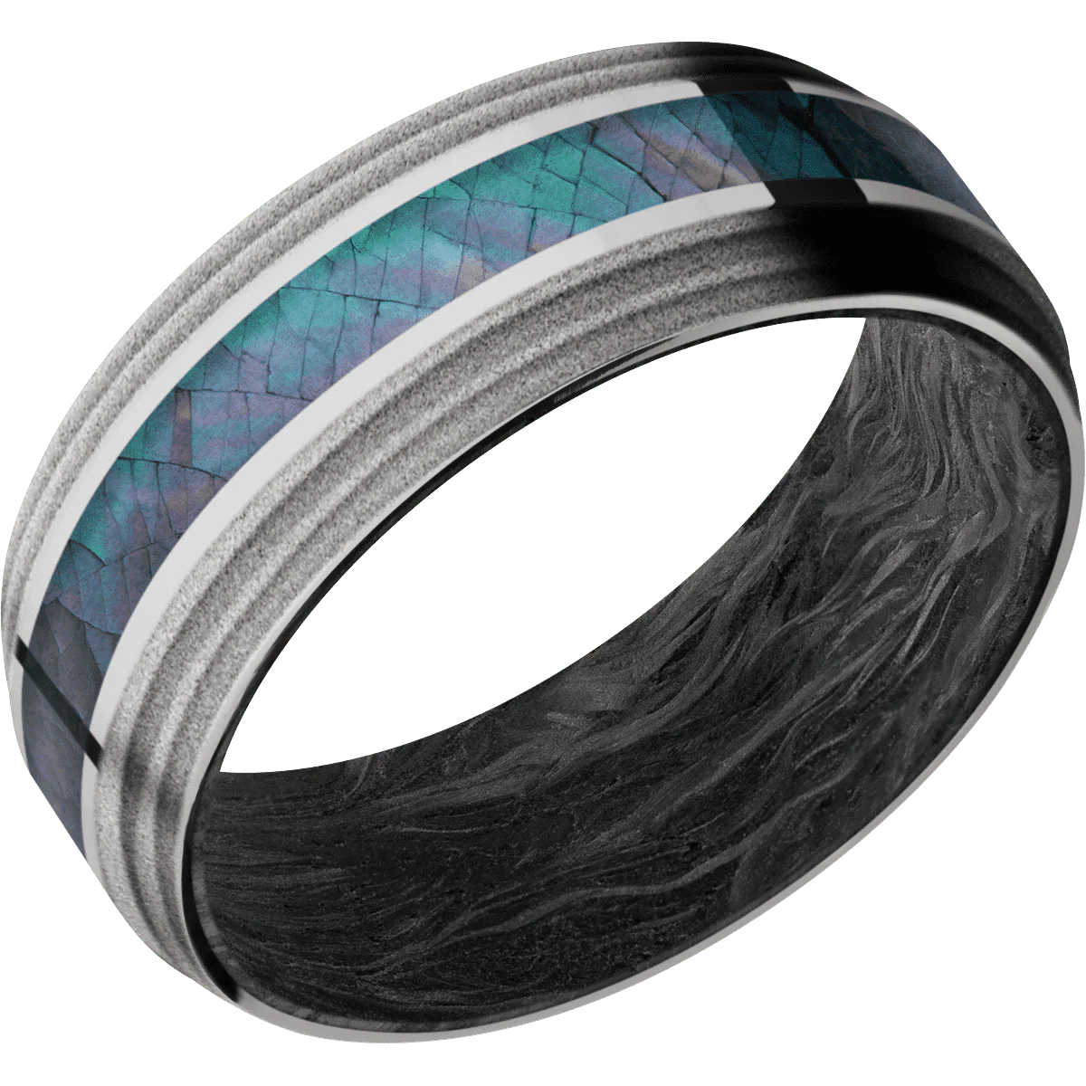 14K White Gold + Polish , Sand Finish + Forged Carbon Fiber - Image 2