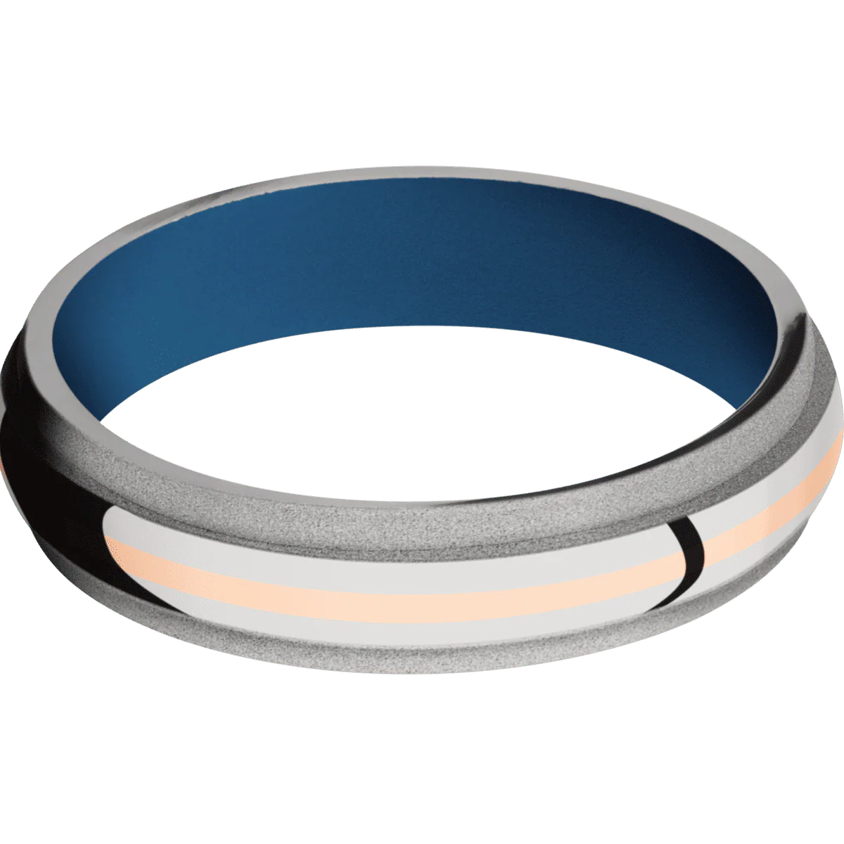 14K White Gold + Polish , Sand Finish + Ridgeway Blue - Image 3