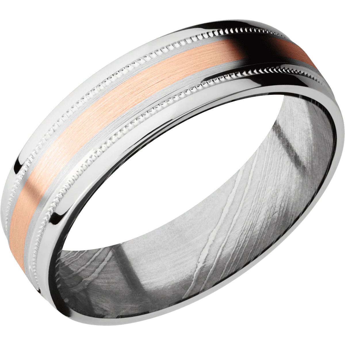 14K White Gold + Satin , Polish Finish + Damascus - Image 2