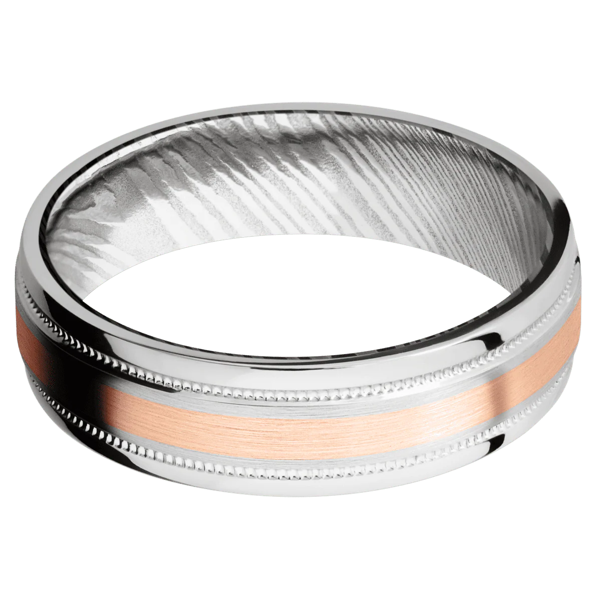 14K White Gold + Satin , Polish Finish + Damascus - Image 3