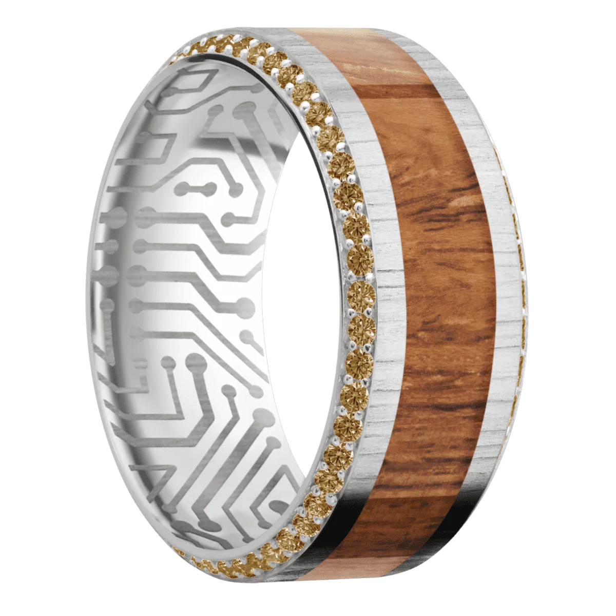 14K White Gold + Treebark1 , Polish Finish