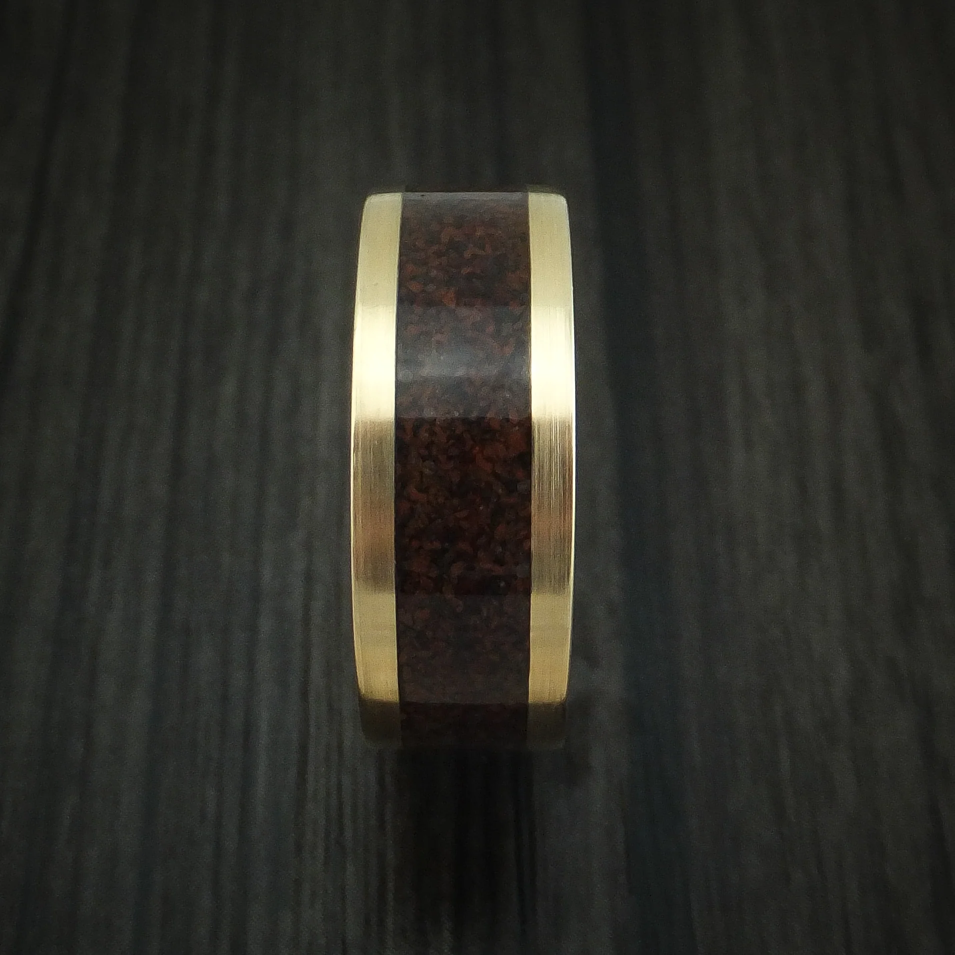 Yellow Gold and Red Dinosaur Bone Men's Ring Custom Made Fossil Band - Image 3