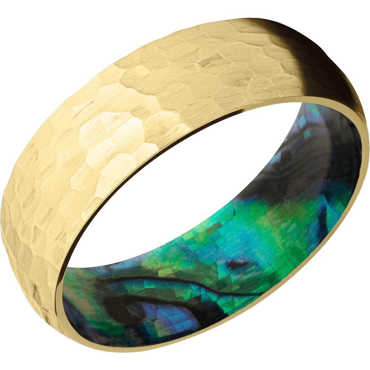 14K Yellow Gold + Hammer Finish + Abalone - Image 2