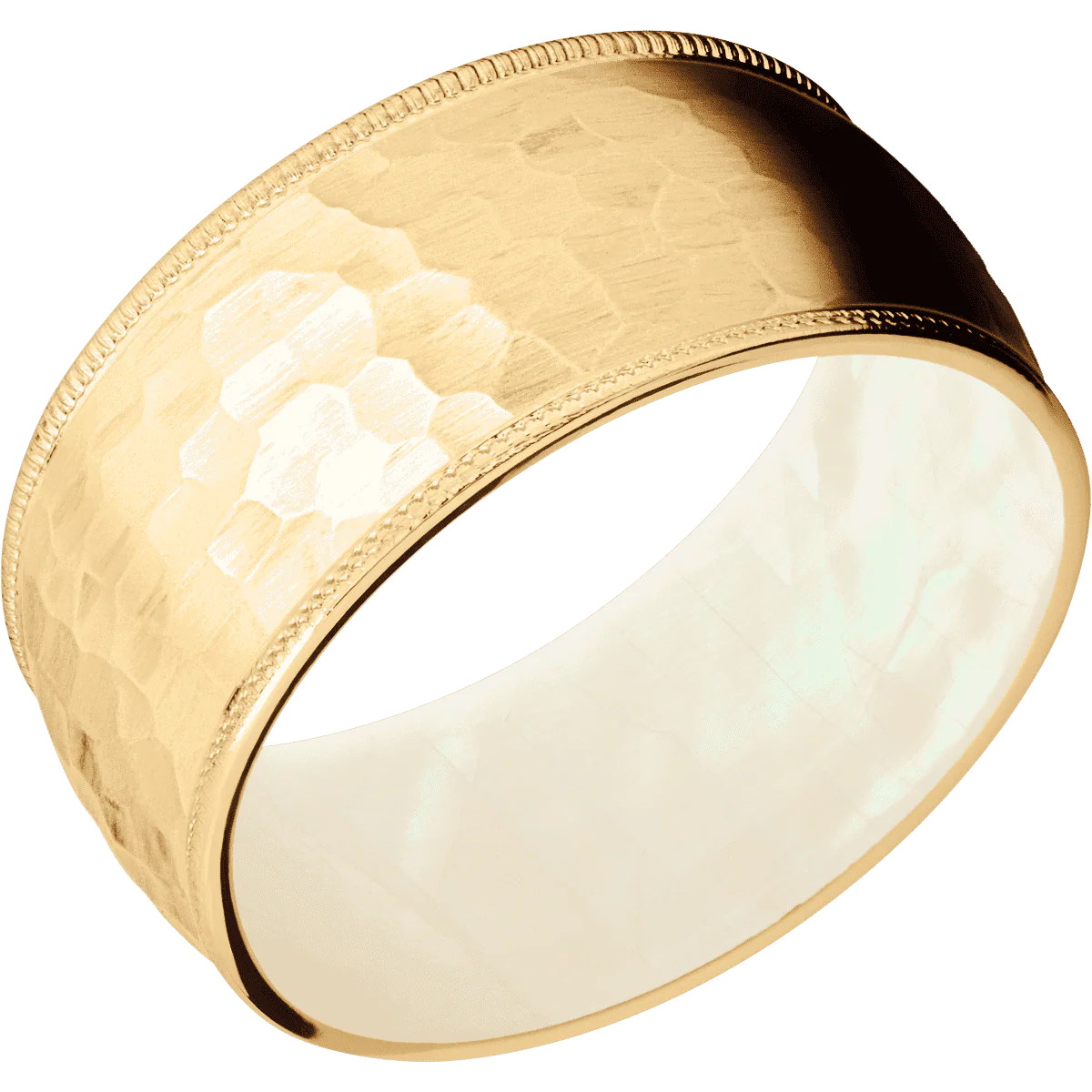 14K Yellow Gold + Hammer Finish + Freshwater Mother of Pearl - Image 2